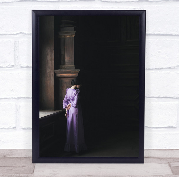 Sylvia purple dress old building pose dark Wall Art Print