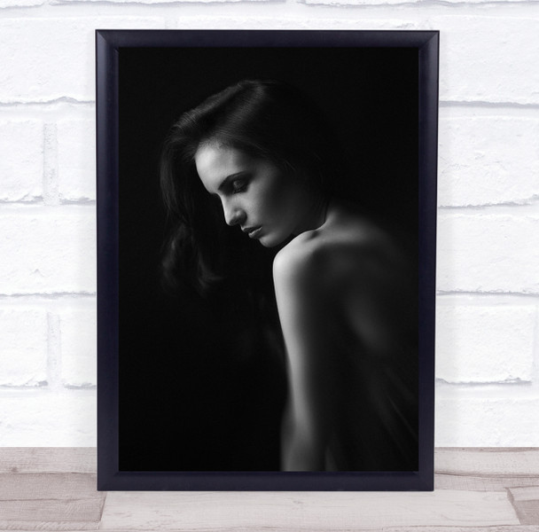 Topless woman looking over shoulder shadow Wall Art Print