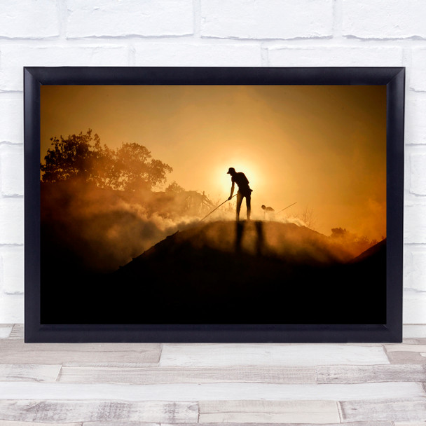 Torak Man farming sunset trees hill Smokey Wall Art Print