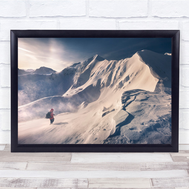 Trekking winter mountains Adventure Hiking Wall Art Print