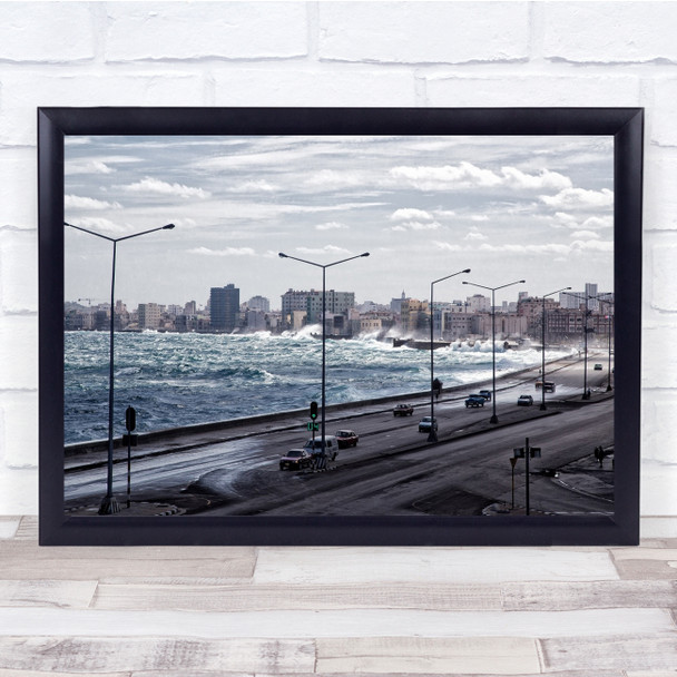 Waves Ocean Cuba Havana Road Skyline Urban Wall Art Print