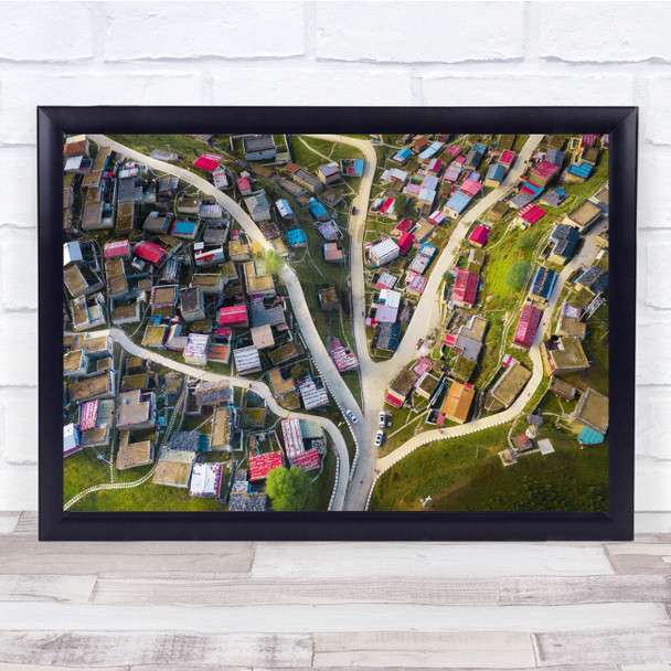 Aerial Village Countryside Rural Road Way Wall Art Print