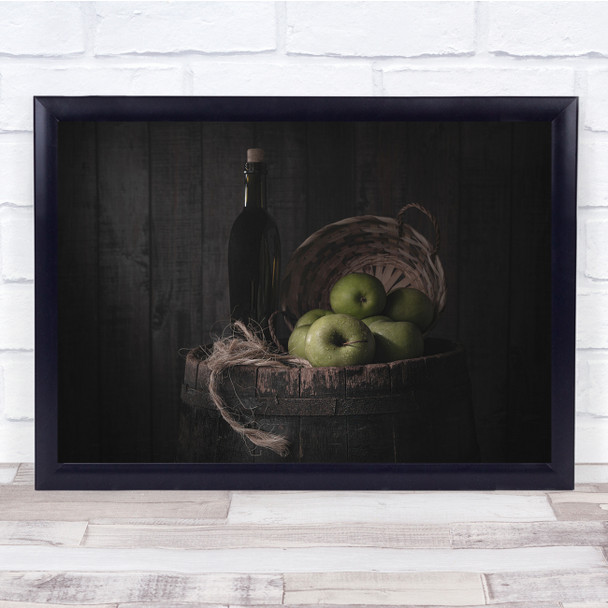 Apples Still Life Basket Barrel Fruit Oil Wall Art Print
