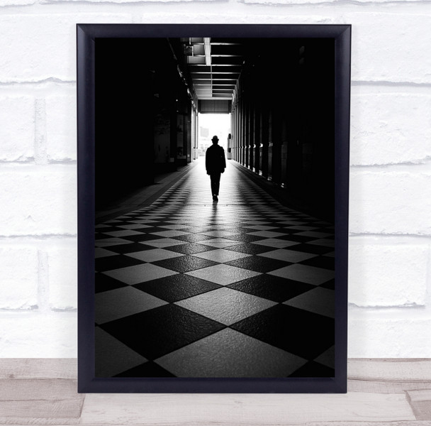 Black and white A Hat Man chequered floor Wall Art Print