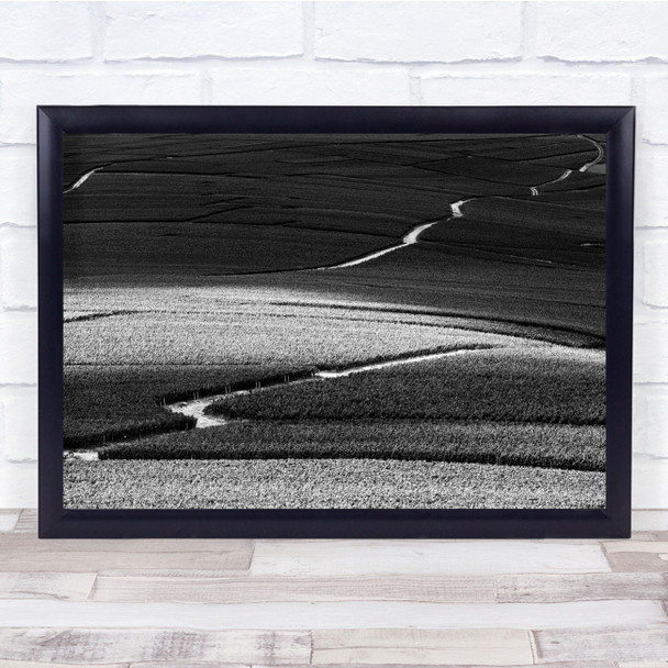 Fields path way Black and white landscape Wall Art Print