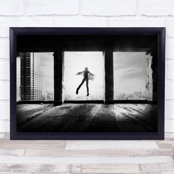 Free Fly jumping out window flying action Wall Art Print