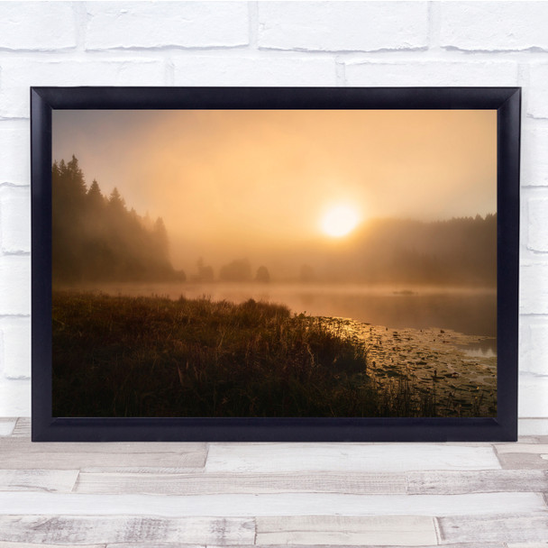 Landscape Fog Sun Glow orange Golden Lake Wall Art Print