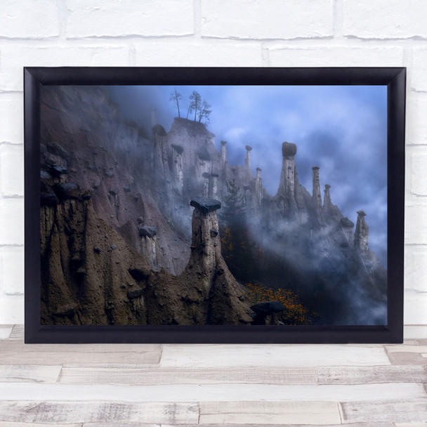 Landscape Mystic trees cliff moody cloudy Wall Art Print