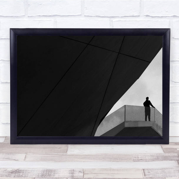 Let Go man balcony building Black & White Wall Art Print