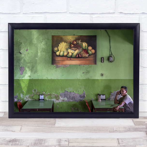 Sweet Window fruit picture cafe man phone Wall Art Print