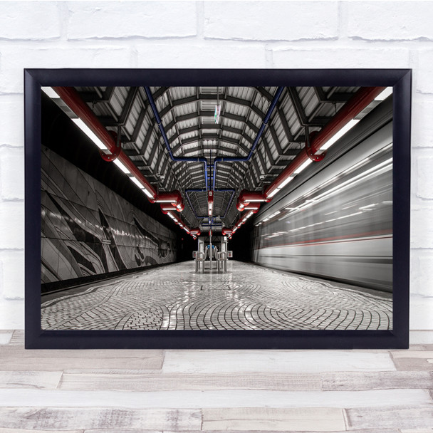 Train motion red grey moving station blur Wall Art Print