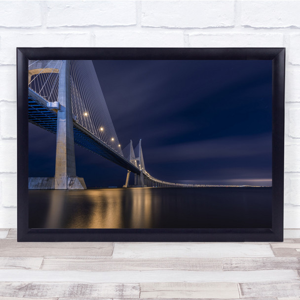 Vasco Da Gama bridge nightlife reflection Wall Art Print