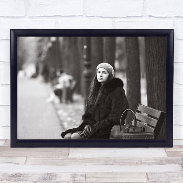 Autumn Woman Difficult Day sitting bench Wall Art Print