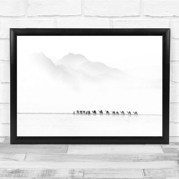 Black & White Camels Transport mountains Wall Art Print
