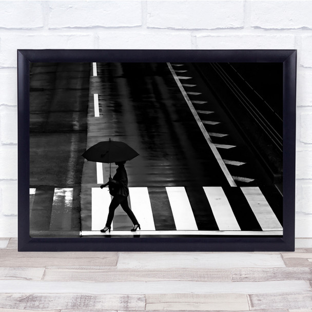Black & White Monochrome Silhouette Rain Wall Art Print
