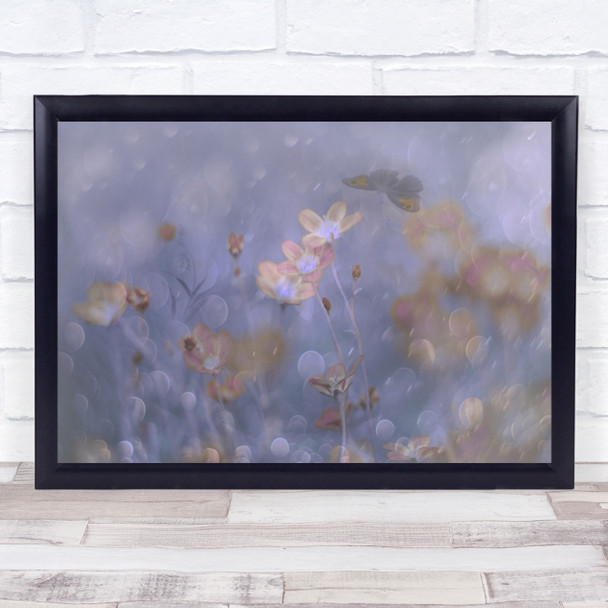 Happy Rainy Day pretty flowers butterfly Wall Art Print