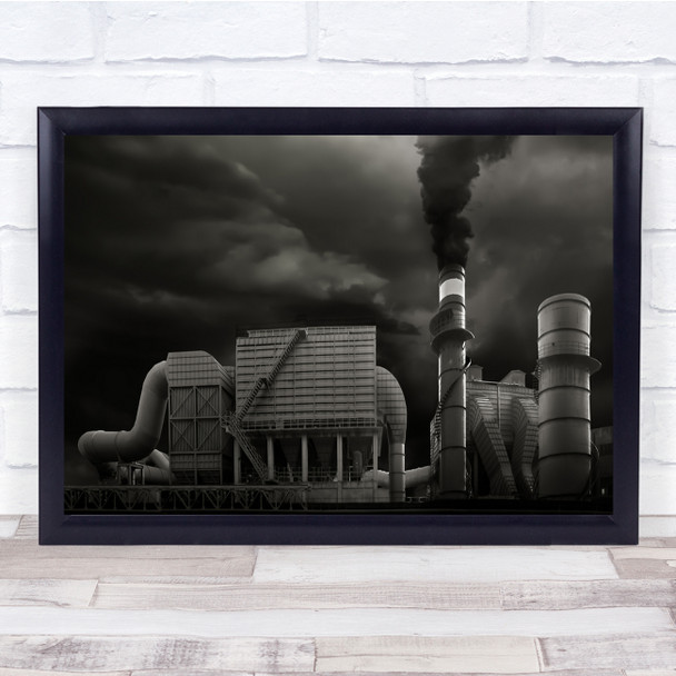 Industrial Smoke Pollution Black & White Wall Art Print