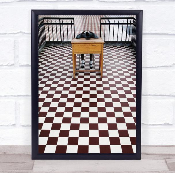 Lost My Head red chequered flooring desk Wall Art Print