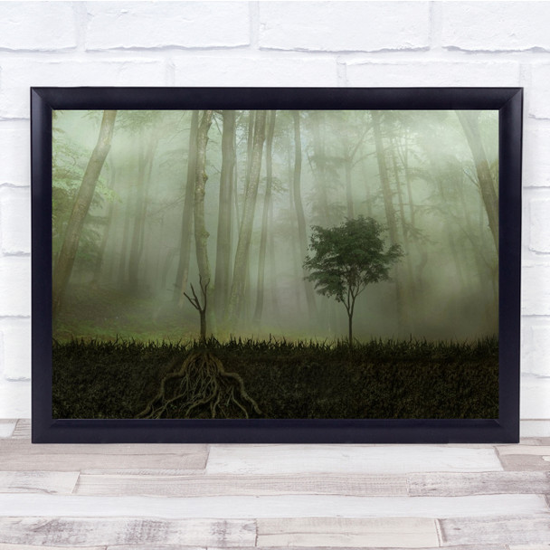 Trees Lonely Trunks Forest Fog Mist Haze Wall Art Print