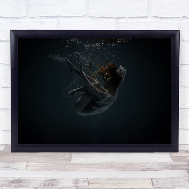 Underwater Water Model Woman Dark Bubble Wall Art Print