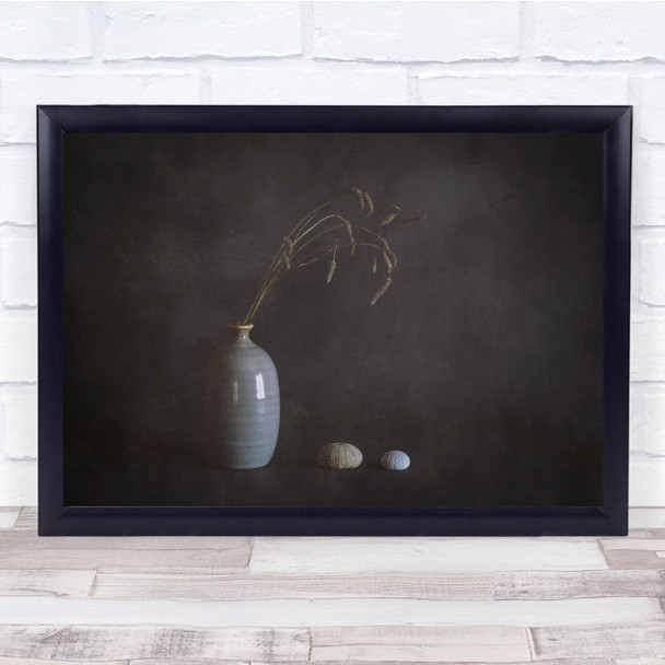 Vase Flower Seashells Still Life Grey Is Wall Art Print