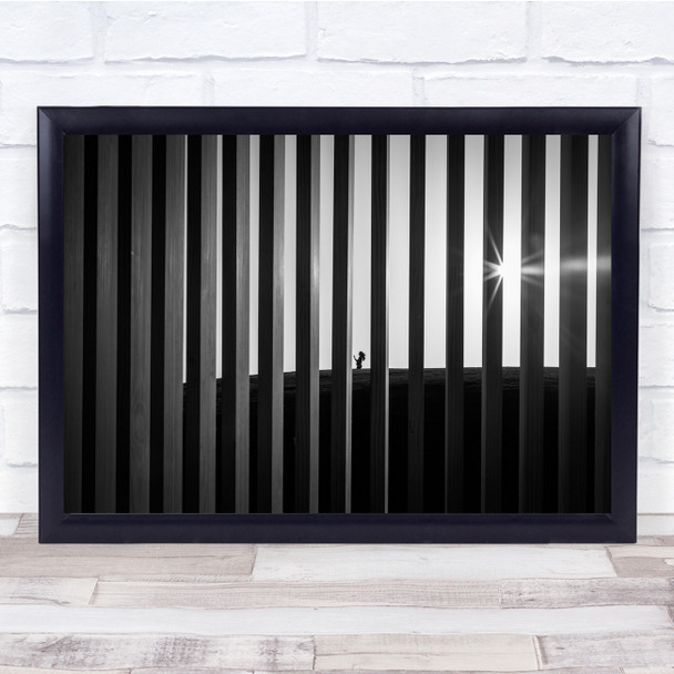 Black & White RAILS SUN PERSON BUILDING Wall Art Print