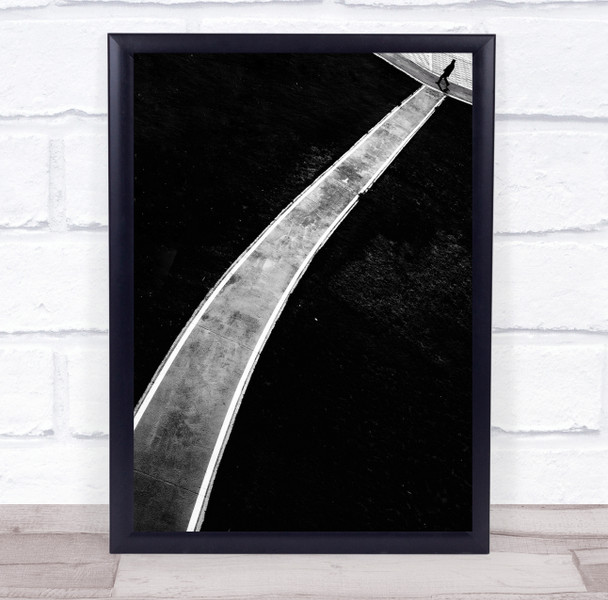 Curved path black and white man walking Wall Art Print