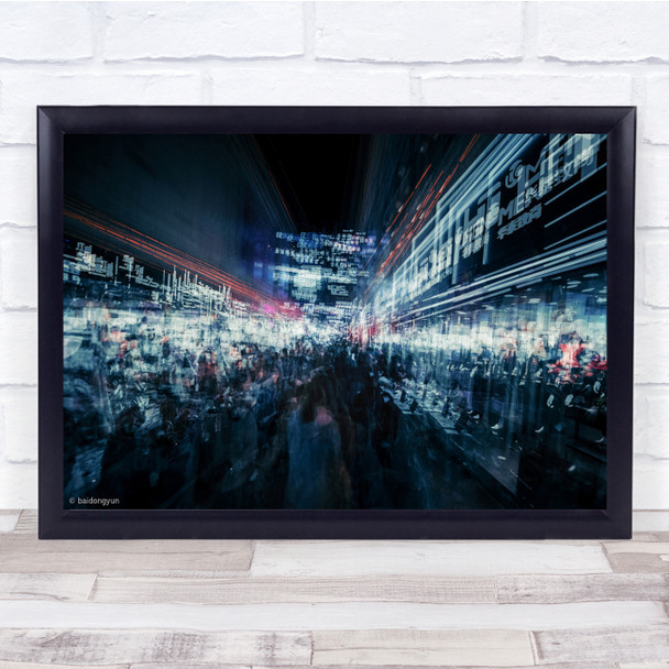 Shopping Crowd people blurry night time Wall Art Print