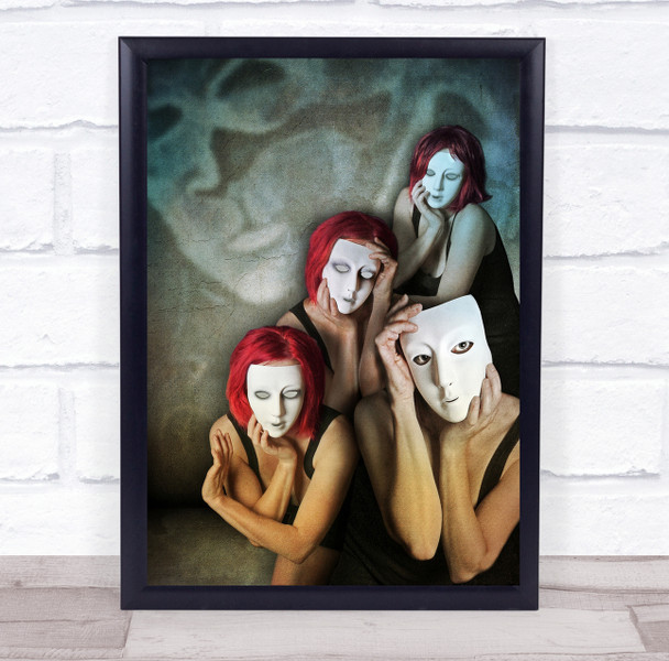 Three Graces whit masked woman red hair Wall Art Print