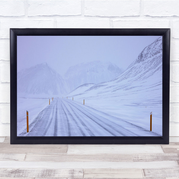 White Snow Wind Cold Road Empty Iceland Wall Art Print