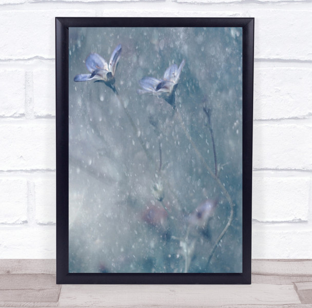 Winter Dance blue and pink flowers snow Wall Art Print