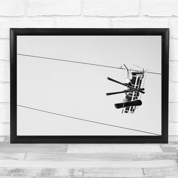 Ski lift Sit Winter Snow Black & White Wall Art Print