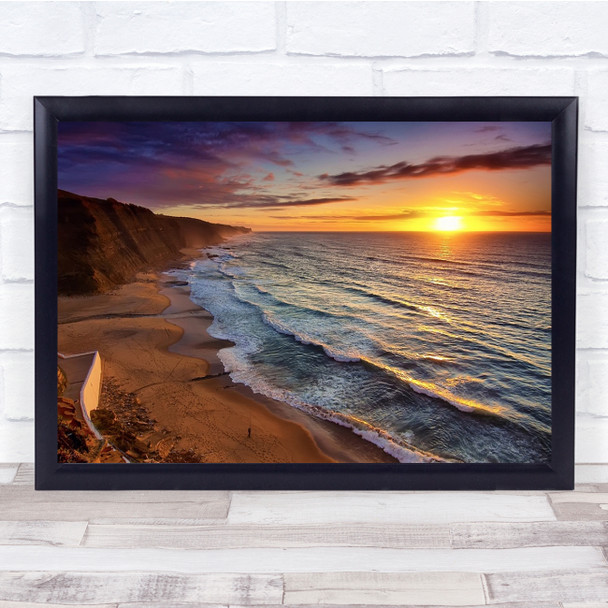 Beach Sunset Portugal Alone Figure Sun Wall Art Print