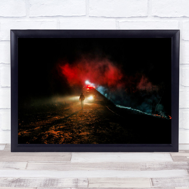 Fireman and The Fire Engine smoke dark Wall Art Print