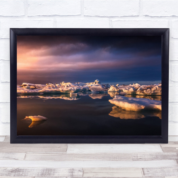 Jokulsarlon Iceland Sunset Burning Ice Wall Art Print