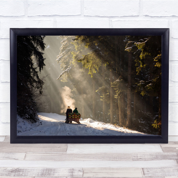 Light Rays Cart Snow Road Trees Forest Wall Art Print