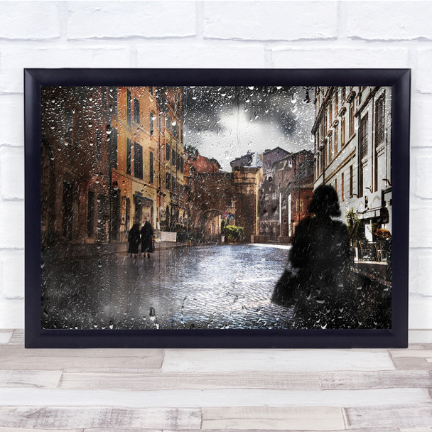 People Walking Water Window POV Street Wall Art Print