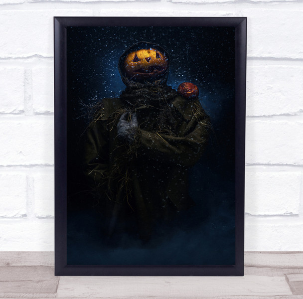 Pumpkin spooky black costume scarecrow Wall Art Print