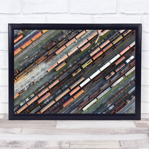 Railway Station Trains Railroad Aerial Wall Art Print