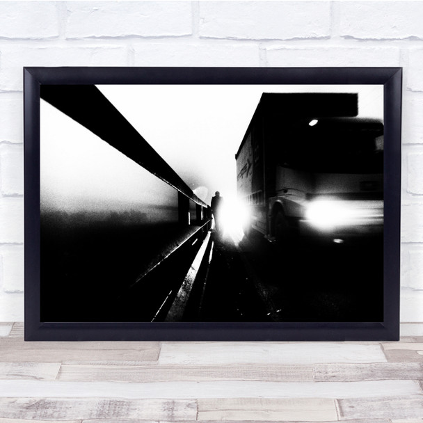 Side Road Lorry black and white blurry Wall Art Print