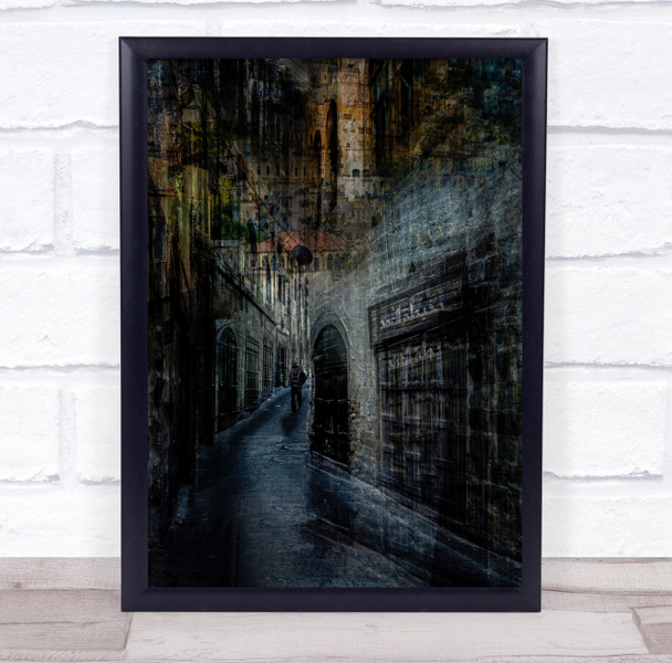 The Explorer eerie alley way buildings Wall Art Print