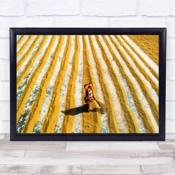 Yellow Above Broom Dry Lines Rows Work Wall Art Print