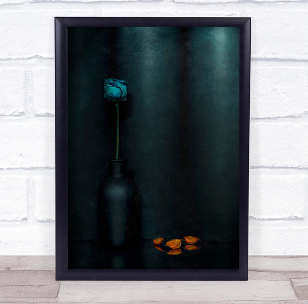 Blue Texture Colors Black vase flower Wall Art Print