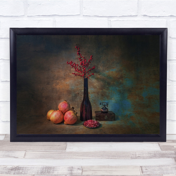 Fruit pomegranate flower vase vintage Wall Art Print