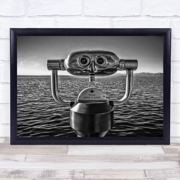 Binoculars Black White Water Sea Ocean See Watch Watching Metal Focus Lake Print