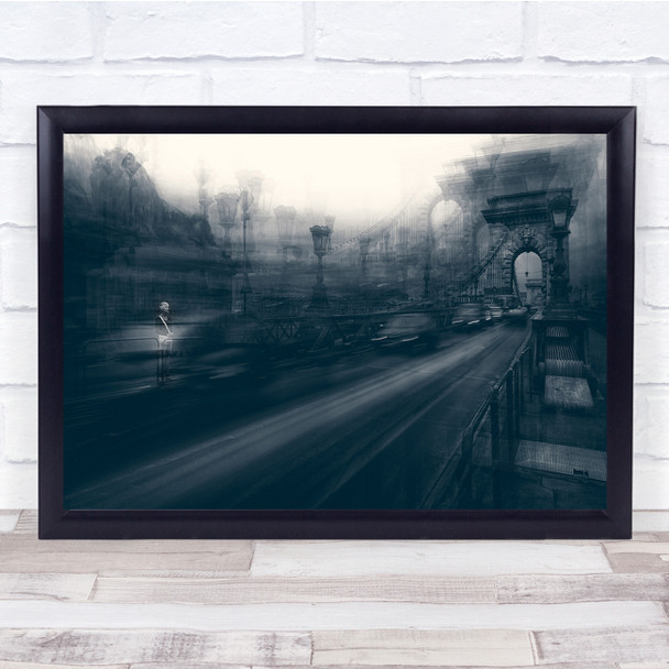 Budapest Bridge Wait People Fast Abstract Panorama Panoramic Black & White Print