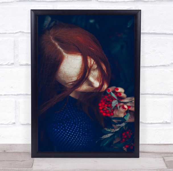 Portrait Girl Model Woman Face Red Hair Anonymous Berries Outside Wall Art Print