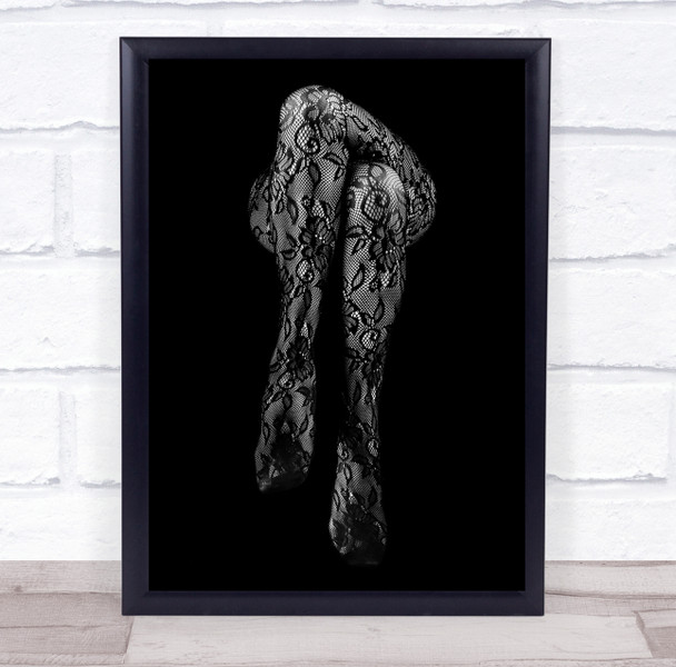 Leg Legs Stockings Black White Dark Low Key Low-Key Lace Flowers Abstract Print