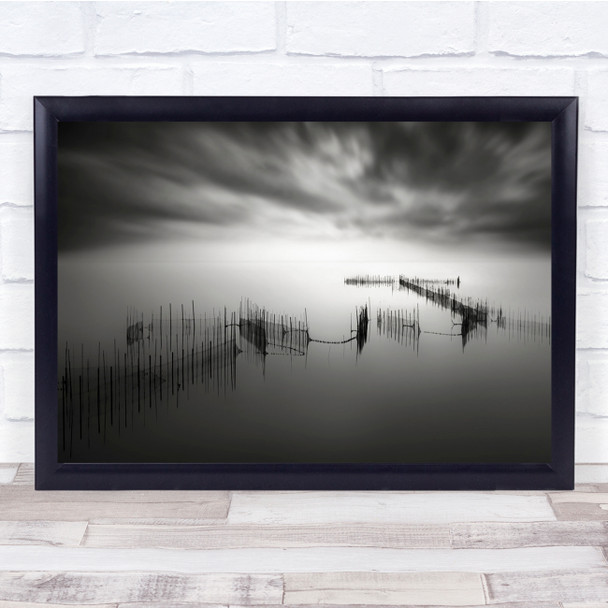 Albufera Valencia Spain Lagoon Sunset Net Netfish Nets Lake Black & White Print