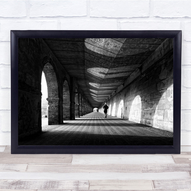 Black & White Street Tunnel Arches Shadow Light Person Run Running Runner Print